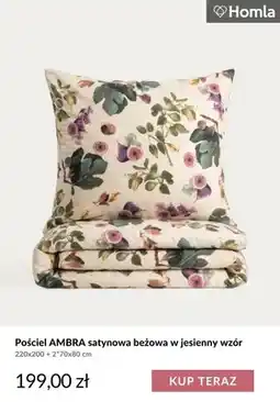 Homla Pościel Ambra satynowa beżowa w jesienny wzór Homla 220x200 cm oferta