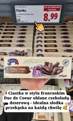 Lidl Ciastka Crispy Crêpes w czekoladzie deserowej Duc De Coeur oferta