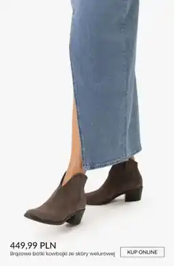 Ryłko Brązowe botki kowbojki ze skóry welurowej oferta