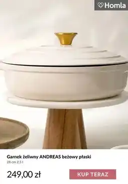 Homla Garnek żeliwny Andreas beżowy płaski 28 cm 2,5 l Homla oferta
