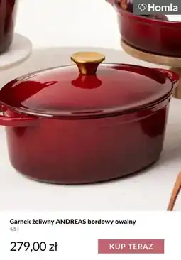 Homla Garnek żeliwny Andreas bordowy owalny 4,5 l Homla oferta