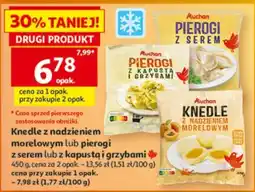 Auchan Knedle z nadzieniem morelowym lub pierogi z serem lub z kapustą i grzybami oferta