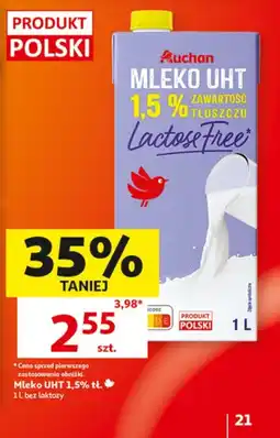 Auchan Mleko UHT 1,5% tłuszczu Lactose Free oferta