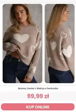 Renee Beżowy sweter z wełną w serduszka Reneé oferta