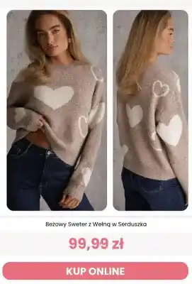 Beżowy sweter z wełną w serduszka Reneé