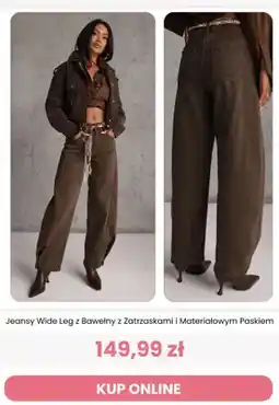 Renee Jeansy Wide Leg z bawełny z zatrzaskami i materiałowym paskiem Reneé oferta