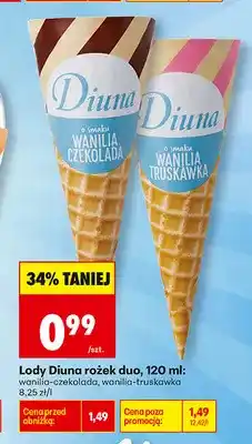 Biedronka Lody Diuna rożek duo wanilia-truskawka oferta