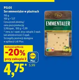 Lidl Ser emmentaler w plastrach Pilos oferta