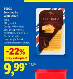 Lidl Ser cheddar w plastrach Pilos oferta