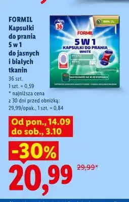 Lidl Kapsułki do prania 5 w 1 do jasnych i białych tkanin Formil oferta