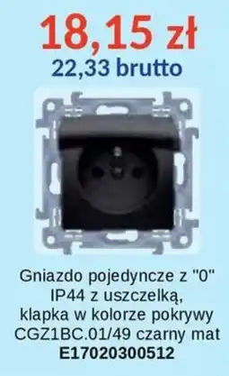 AT Gniazdo pojedyncze z "0" IP44 z uszczelką, klapka w kolorze pokrywy CGZ1BC.01/49 czarny mat oferta