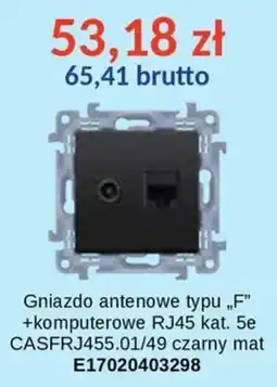 AT Gniazdo antenowe typu „F” +komputerowe RJ45 kat. 5e CASFRJ455.01/49 czarny mat oferta