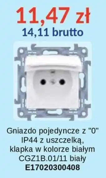 Gniazdo pojedyncze z "0" IP44 z uszczelką, klapka w kolorze białym CGZ1B.01/11 biały