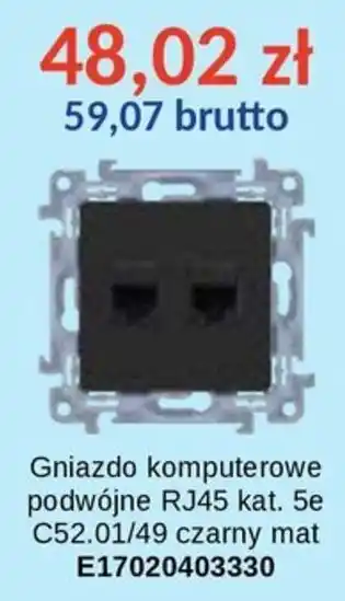Gniazdo komputerowe podwójne RJ45 kat. 5e C52.01/49 czarny mat