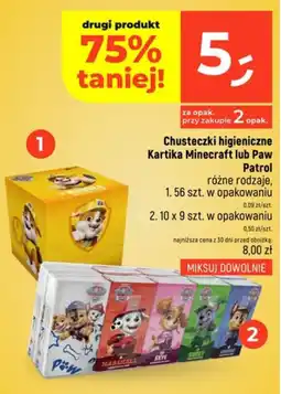 Dealz Chusteczki higieniczne Kartika Minecraft lub Paw Patrol oferta