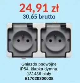 AT Gniazdo podwójne IP54, klapka dymna, 181436 biały oferta