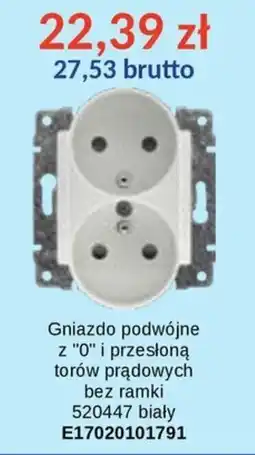 AT Gniazdo podwójne z "0" i przesłoną torów prądowych bez ramki 520447 biały oferta