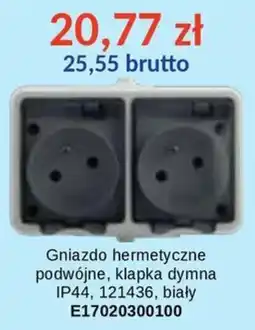 AT Gniazdo hermetyczne podwójne, klapka dymna IP44, 121436, biały oferta
