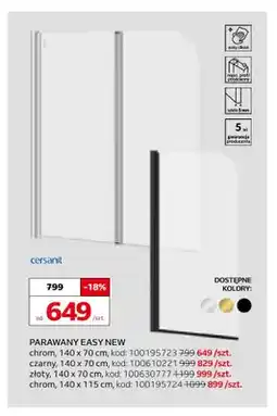 Komfort Parawan Easy New chrom 140x70 cm Cersanit oferta