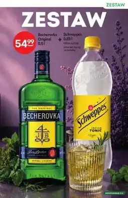 Żabka Zestaw likier Becherovka Original + napój gazowany Schweppes oferta