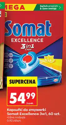 Biedronka Kapsułki do zmywarki Somat Excellence 3w1, 60 szt oferta