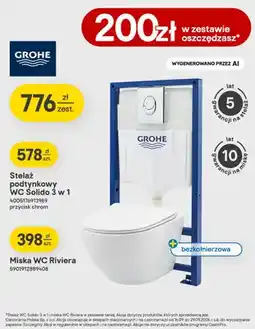 Castorama Zestaw Wc Grohe stelaż podtynkowy Solido 3 w 1 i miska Wc Riviera bezkołnierzowa oferta