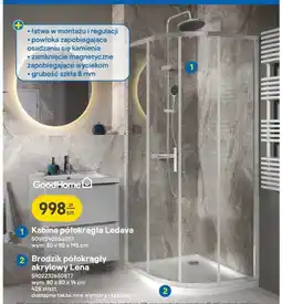 Castorama Kabina półokrągła GoodHome Ledava 80x80x195 cm oferta