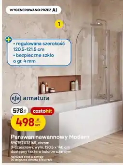 Castorama Parawan nawannowy 3-częściowy Modern chrom Kfa Armatura 120,5x140 cm oferta