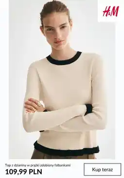 H&M Top z dzianiny w prążki zdobiony falbankami H & M oferta