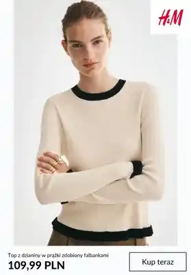 Top z dzianiny w prążki zdobiony falbankami H & M