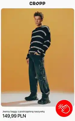 Cropp Jeansy baggy z postrzępioną naszywką Cropp oferta