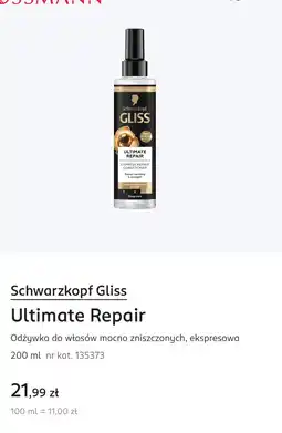 Rossmann Schwarzkopf Gliss Ultimate Repair Odżywka do włosów mocno zniszczonych, ekspresowa oferta