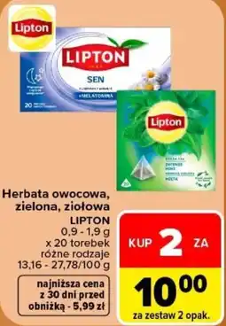 Carrefour Herbata owocowa, zielona, ziołowa lipton oferta