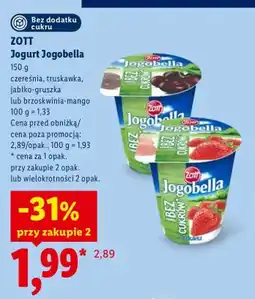 Lidl Jogurt Jogobella bez dodatku cukru czereśnia Zott oferta