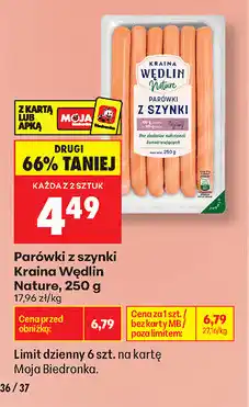 Biedronka Parówki ze szynki Kraina Wędlin Nature oferta