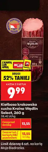 Biedronka Kiełbasa krakowska sucha Kraina Wędlin Select oferta