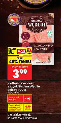 Biedronka Kiełbasa żywiecka z szynki Kraina Wędlin Select oferta
