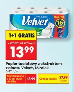 Biedronka Papier toaletowy z ekstraktem z aloesu Velvet 16-pak oferta
