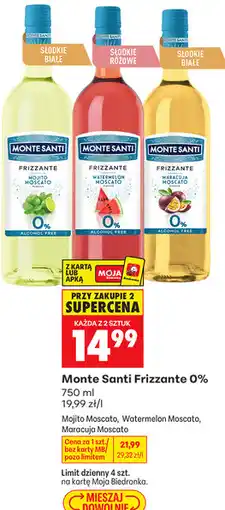 Biedronka Wino musujące bezalkoholowe Monte Santi Frizzante 0% oferta