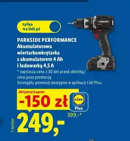 Lidl Akumulatorowa wiertarkowkrętarka z akumulatorem i ładowarką Parkside Performance oferta