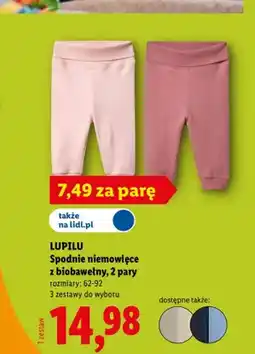 Lidl Spodnie niemowlęce z biobawełny 2-pak Lupilu oferta