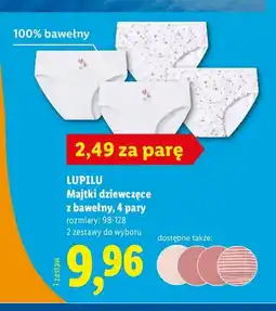 Lidl Majtki dziewczęce z bawełny 4 pary Lupilu oferta