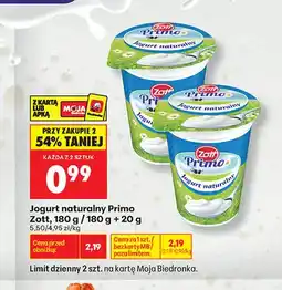 Biedronka Jogurt naturalny Primo Zott 180 g + 20 oferta