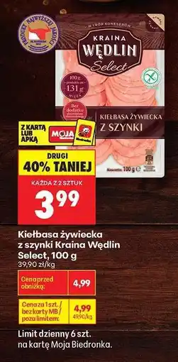 Biedronka Kiełbasa żywiecka z szynki Kraina Wędlin Select , 100 g oferta