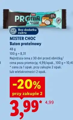 Lidl Baton proteinowy Mister Choc Kokos & Karmel bez dodatku cukru oferta