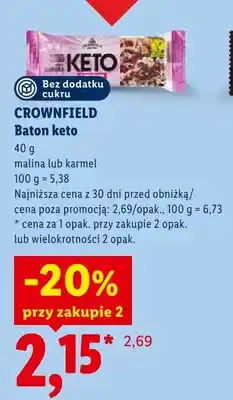 Lidl Baton keto Crownfield malina bez dodatku cukru oferta