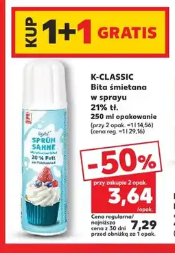 Kaufland Bita śmietana w sprayu 21% tł. K-Classic oferta