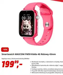 Media Markt Smartwatch MAXCOM FW59 Kiddo 4G Różowy 43mm oferta