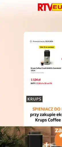 RTV EURO AGD Krups Coffee Crush SA401L Szerokość 15cm ekspres ciśnieniowy oferta