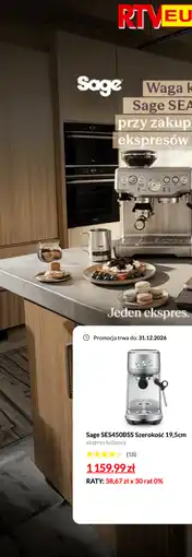 RTV EURO AGD Sage SES450BSS Szerokość 19,5cm ekspres kolbowy oferta